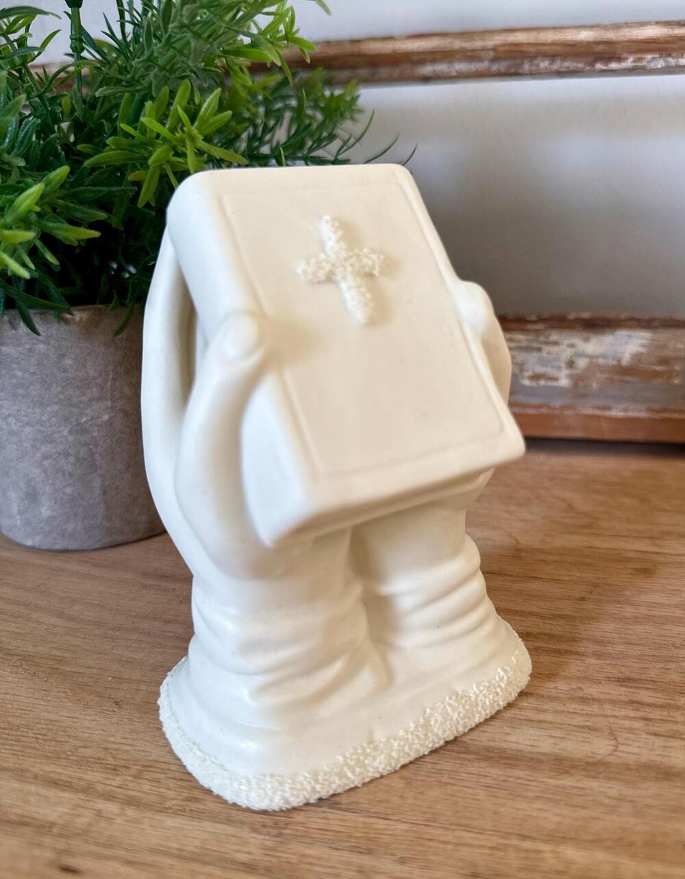 Praying Hands Bible Figurine | Vintage 1970s White Bisque Christian Sculpture